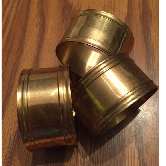 Vintage Brass Napkin Rings Holders 1” Round Band Edges India Set Of 3 Patina - Picture 2 of 8